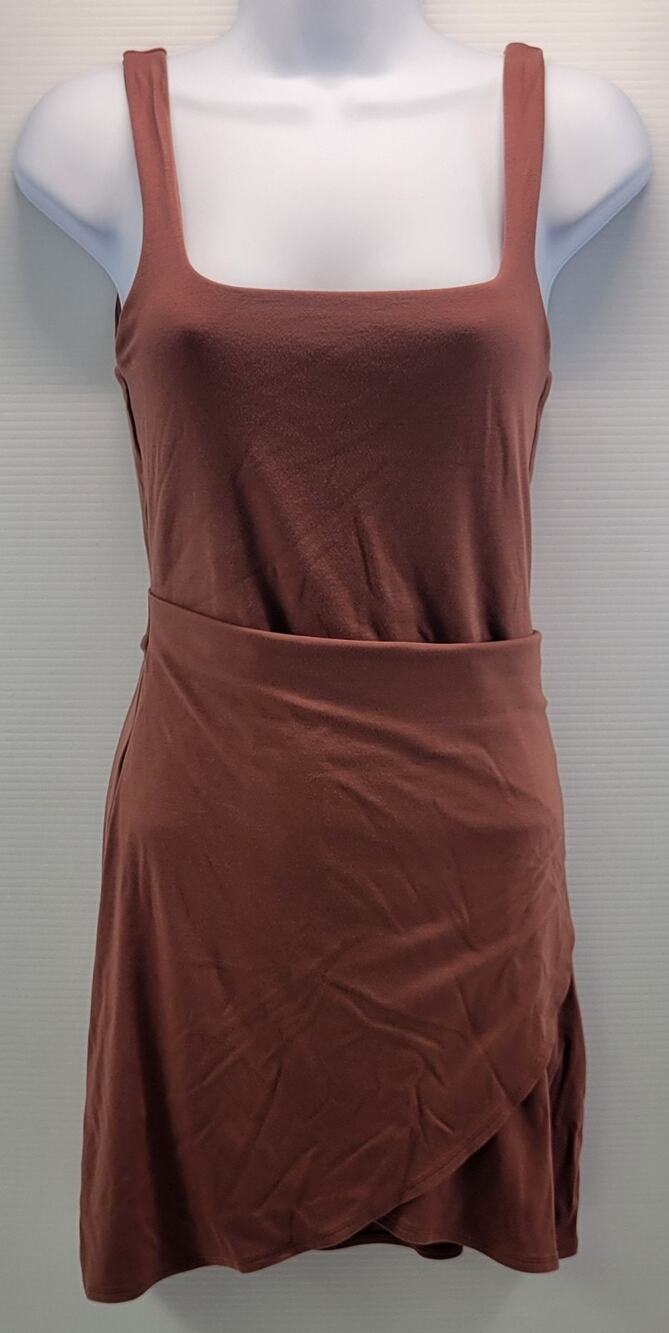 M4) Aritzia Wilfred Woman Saturn Mini Wrap Sleeveless Dress Anise Brown Small